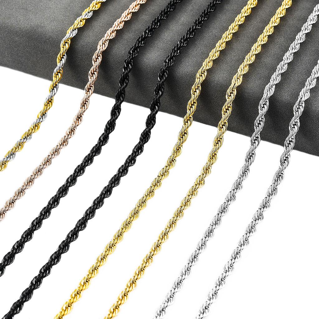5 Colors Stainless Steel Twist Rope Chain Necklace for Women Men Black/Silver/Gold Color Plated Choker Metal Fashion Jewelry