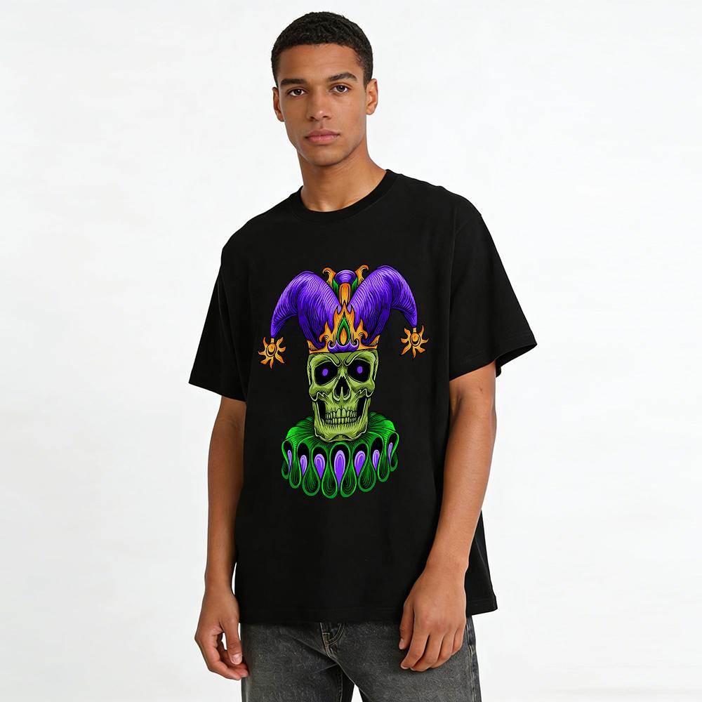 Dark Style Skull Jester Print Trendy Loose Casual Top Pure Cotton T-shirt