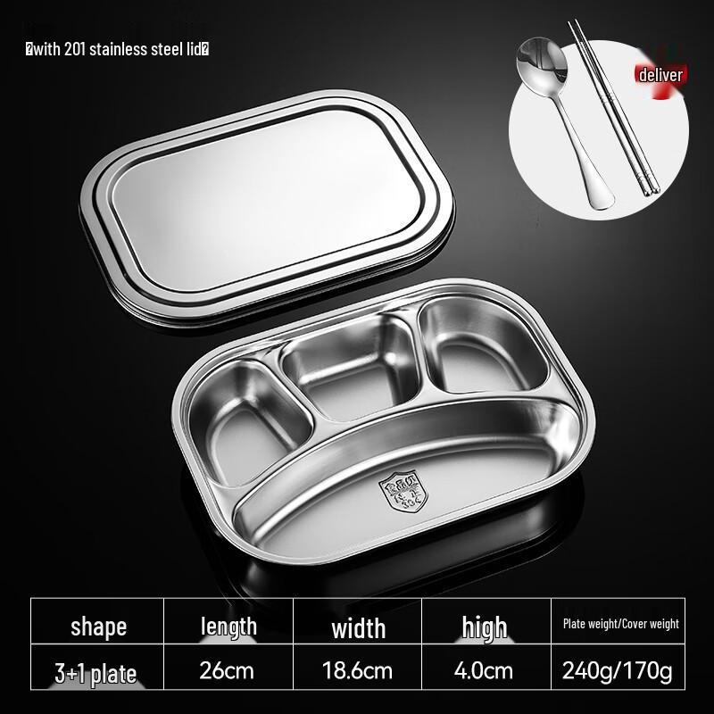 Food Grade 304 Stainless Steel European Compartment Meal Tray with Lid