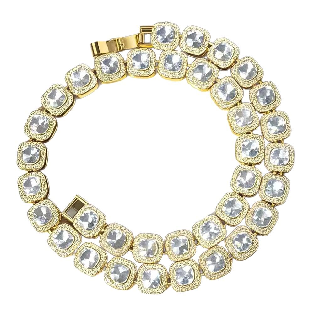 New Men's Square Glass Cuban Chain Bracelet & Necklace - Hip-Hop Style Cross-Border Alloy Accessories