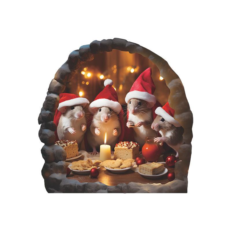 Cartoon Christmas Rat Hole Sticker Cute Mouse Hole Mouse Hole Wall Stickers Creative DIY Mini 3D Rat Wall Decal Stair
