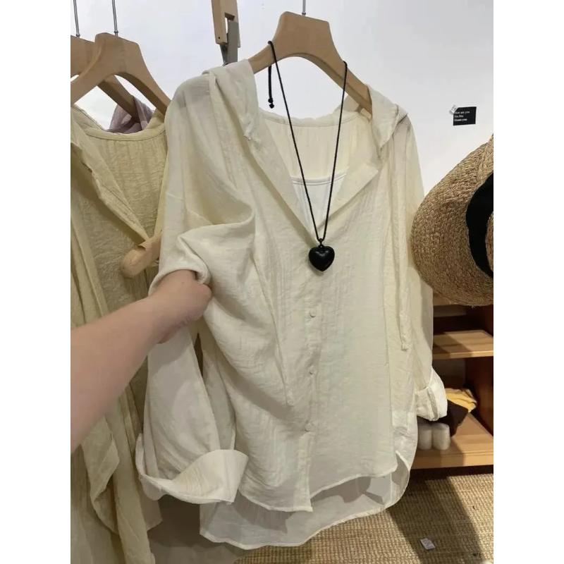 Damen Beiges Lockerers Knopfleistenhemd Langarm Leicht Casual Bluse