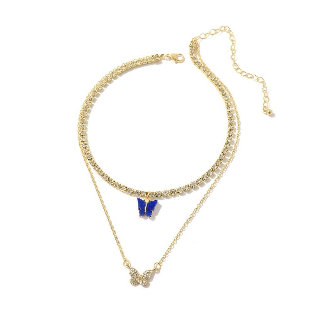 Stylish European Fashion Butterfly Pendant Necklace With Sparkling Rhinestones In Various Colors For Trendy Women