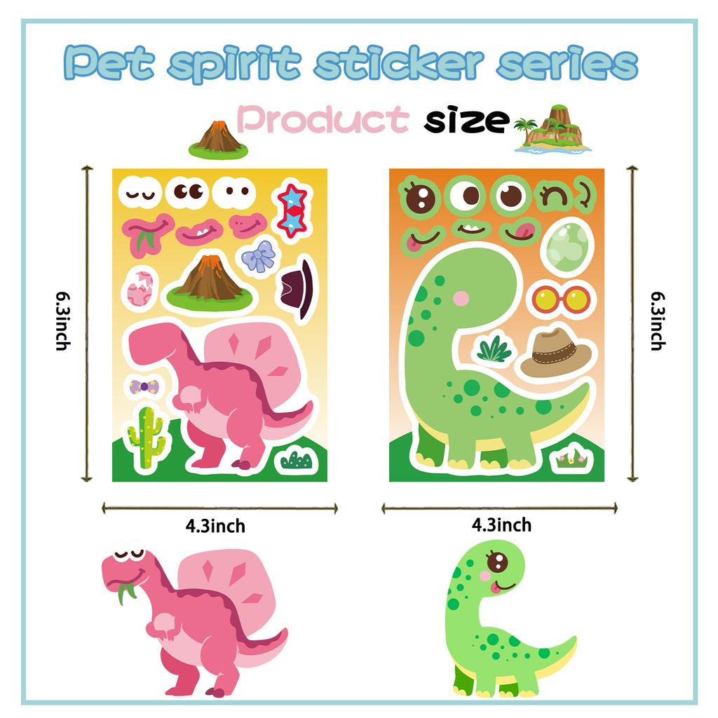 8PCS Dinosaur Collage Stickers Cute Face Changing Mug Computer Cell Phone Laptop Decoration Waterproof Stickers