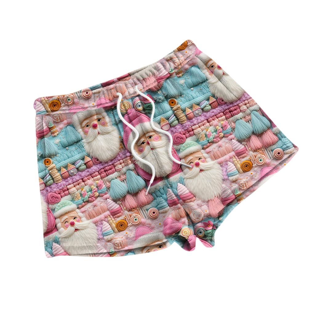 Women's Fashionable Loose-Fit Pajama Shorts With Fleece Christmas Print Casual Pants