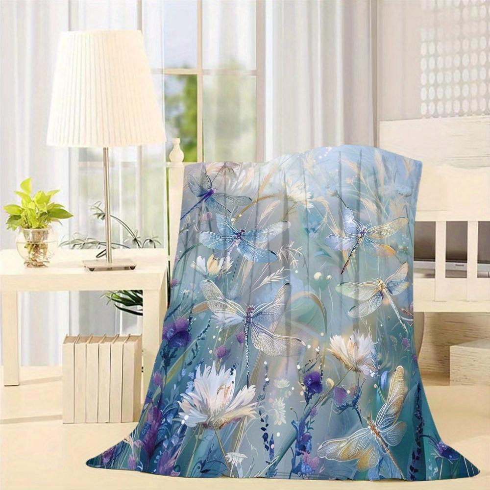 Dragonfly Series Flannel Fleece Throw Blanket - Contemporary Woven Polyester Sofa Cover, All-Season Lightweight Nap Blanket with 70x100cm