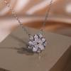 Fashion Silver Necklace for Women Shiny Pink White Zircon Cherry Blossom Pendant Luxury Pink Cherry Blossom Necklace