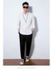 Men's Chinese Cotton-Linen V-Neck Retro Hanfu T-Shirt, Summer Three-Quarter Sleeve, Loose Plus Size