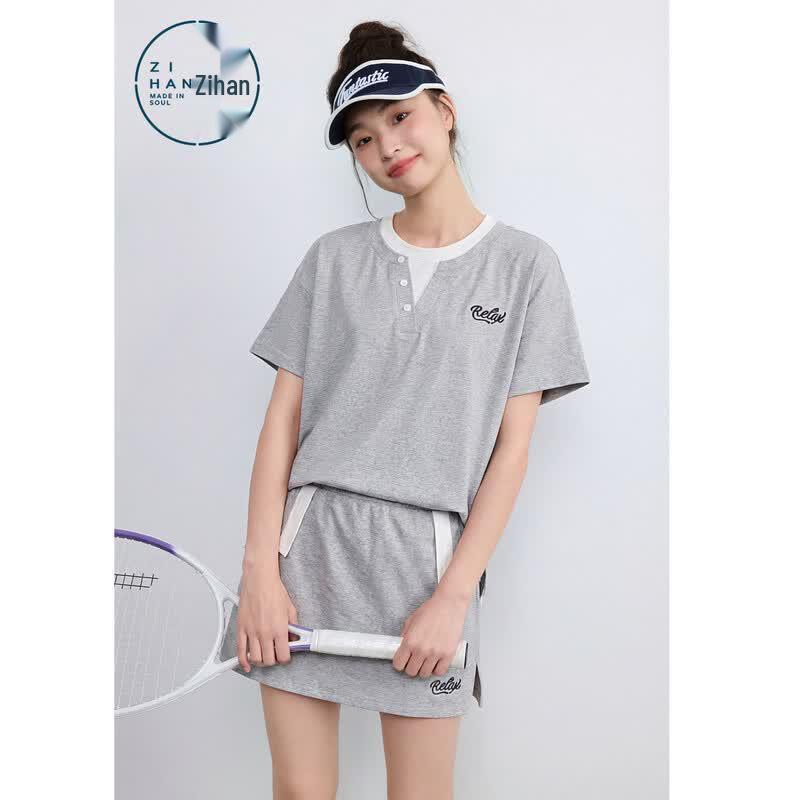 ZIHAN Women s Faux Two-Piece T-Shirt & Shorts Set S