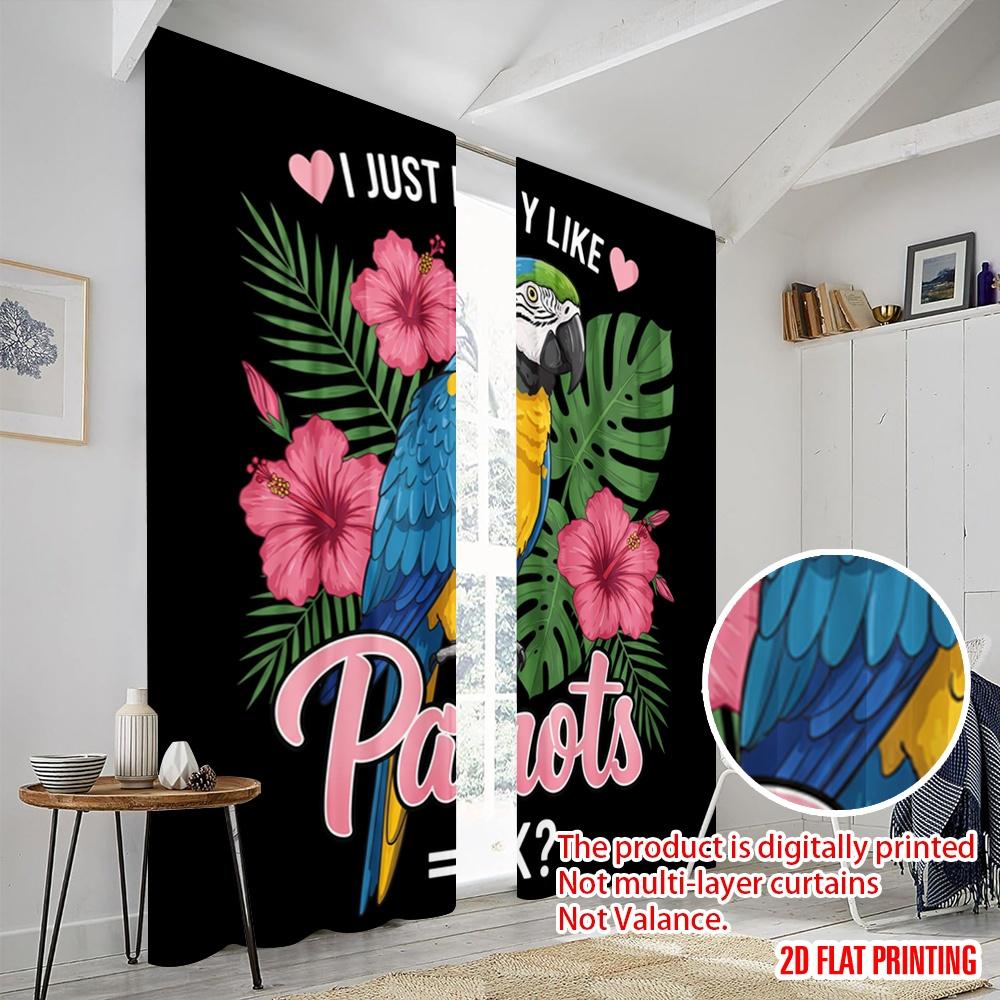 2pcs 2D Flat Printing Window Curtains Parrot Hibiscus Tropical Flower Polyester Without Electricity Festive Holiday Perfect for