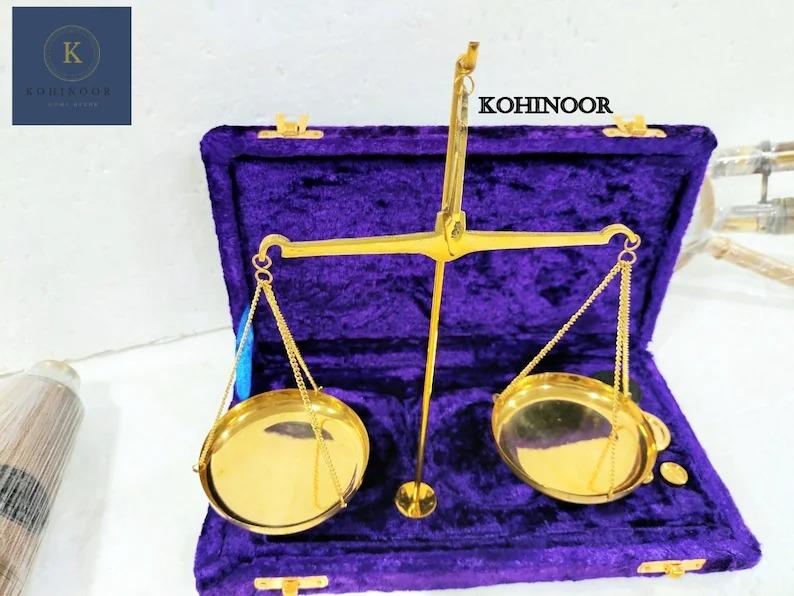 Brass Apothecary Balance Scale with Velvet Box: Vintage Style Decor