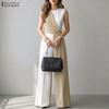 ZANZEA Women Casual Round Neck Loose Sleeveless Wide Leg Jumpsuits