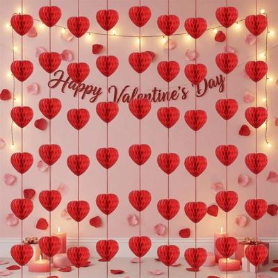 1,5m Herz Wabenball Girlande Stereoskopisch Romantisch Valentinstag Dekoration Laterne Wiederverwendbar Einfach zu Installieren