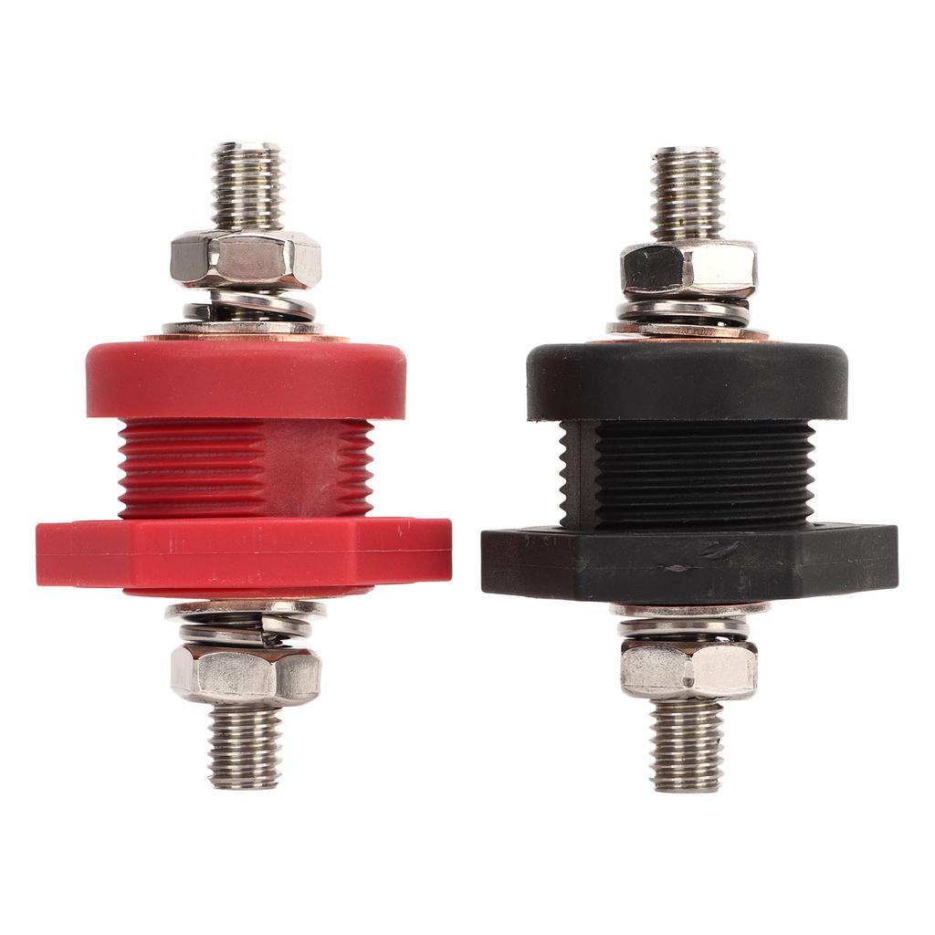1Pair Thru Panel Battery Terminal Connectors 38 In Black Red 440A Positive Negative Junction Stud