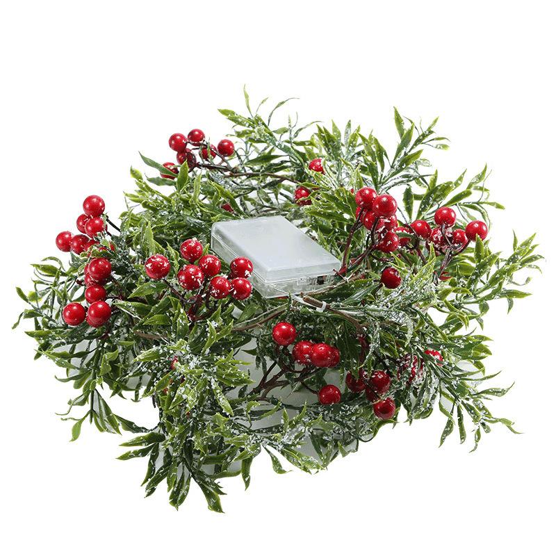 Artificial Variegated Holly Berry Christmas Garland LED Fireplace Wreath Decor