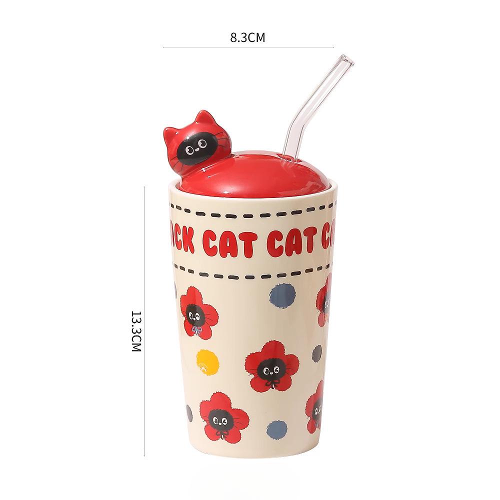 Personalized Large Capacity Cat Cartoon Cute Straw Cup Small Gift Box Set for Household Ceramic Cup High Value Mug