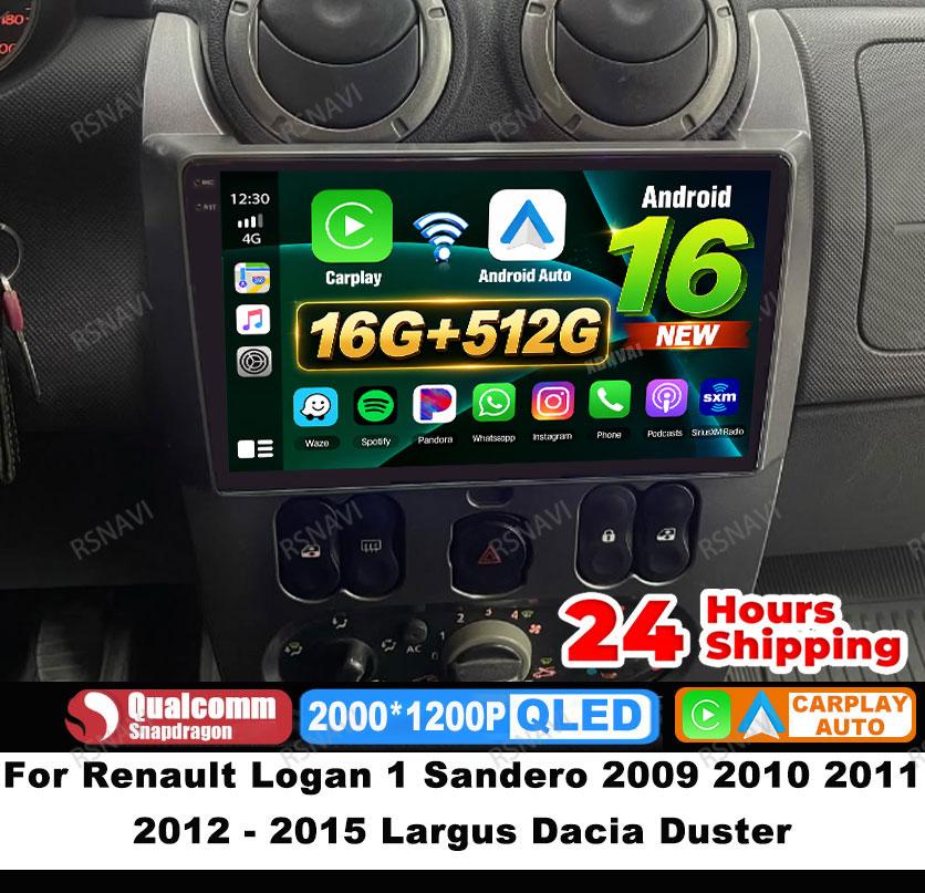 Car Radio Android 16 For Renault Logan 1 Sandero 2009 2010 2011 2012 - 2015 Wireless Carplay Auto DVD QLED Multimedia 4G LTE GPS