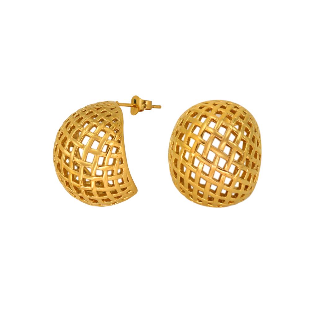 European & American Textured Gold Hollow Stainless Steel Grid Earrings золотой