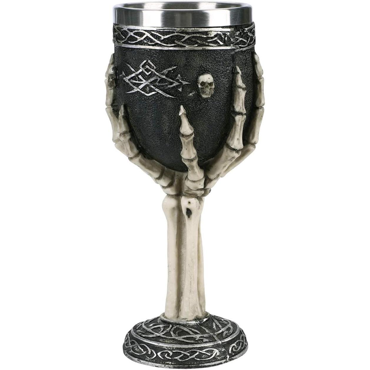 Chalice Cup Skull Wine Gothic Tankard Nordic Viking Goblet Odin Horrible Resin Skeletal Goblet Macabre Ossuary Drinking Cup with Stainless Steel