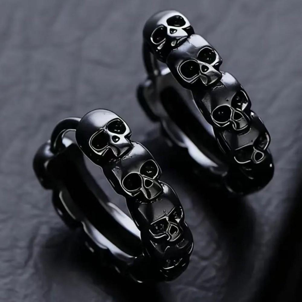 Kreative Totenkopf-Creolen Silber Gothic Ohrstecker Trendige Hip Hop Kreisohrringe Halloween