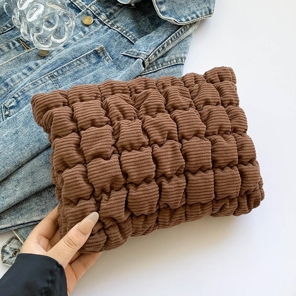 Quilted Travel Makeup Pouch with Zipper Corduroy Makeup Organizer Storage Bag Cosmetic Organizer Case for Women and Girls