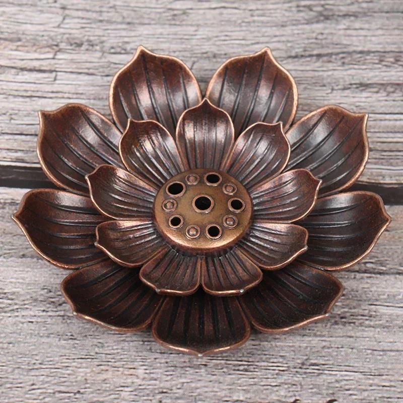 NNew 1PC Alloy Incense Burner Stick Holder Plate Buddhism Lotus Censer Bronze Incense Burner 7