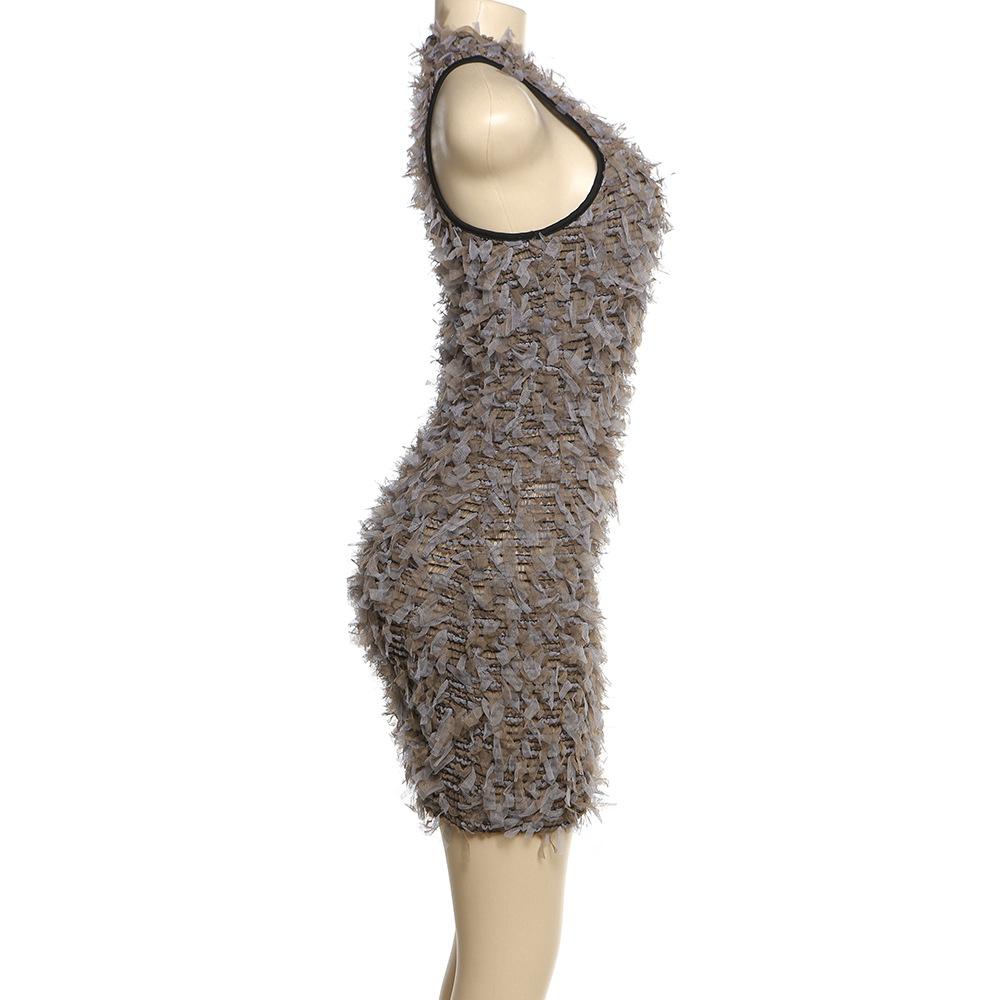 Neues Damen Ärmelloses Bodycon Gestreiftes Reißverschluss Party Abend Club Mini Kleid