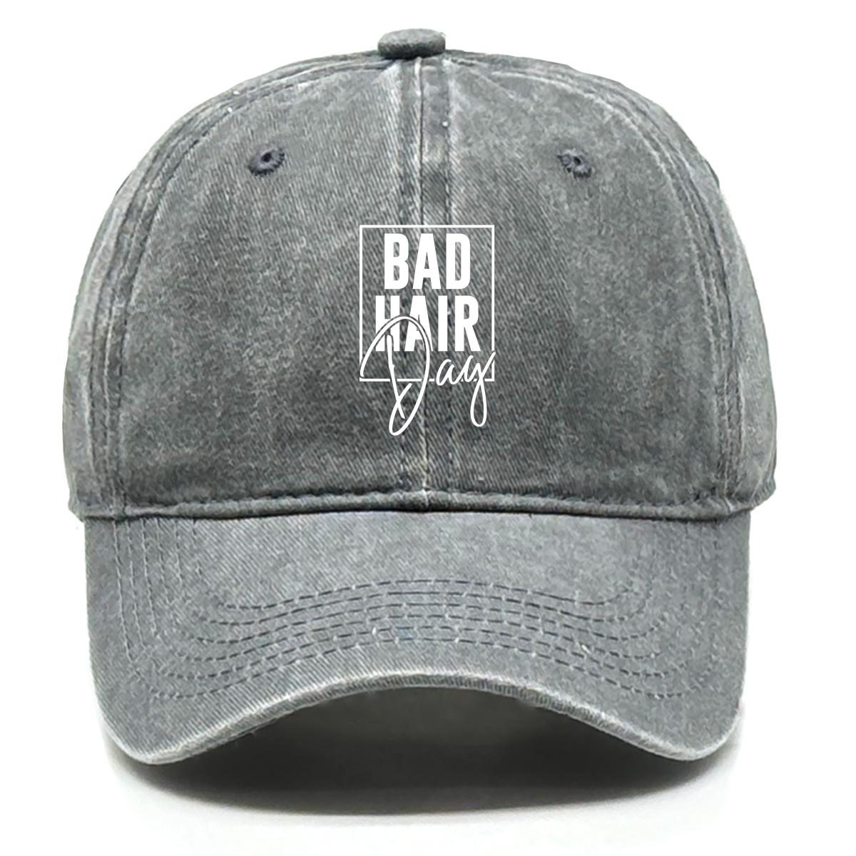 

BAD HAIR Day Print Adjustable Baseball Cap, White Text Sports Hat Retro Fit Casual Hip Hop Snapback Sun Hat as the picture серый