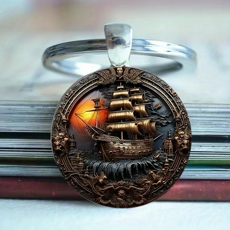 Artistic Zinc Alloy Keychain With Sunset Boat Pattern For Friends And Colleagues