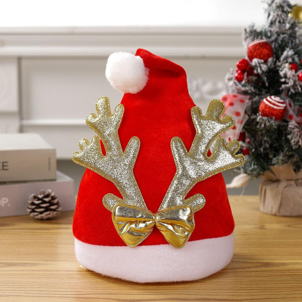 Single-layer Bright Velvet Gold-stamped Snowflake, Star And Moon Christmas Hat