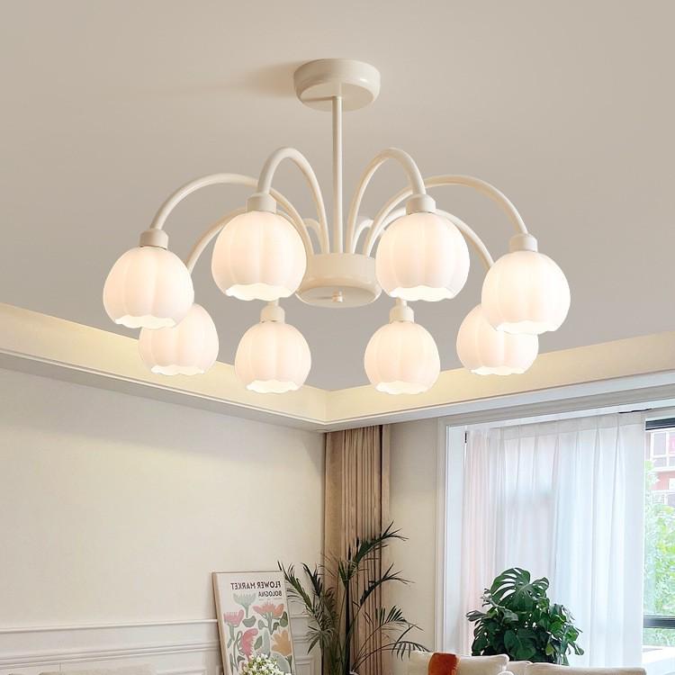 Modern Minimalist French Pumpkin Chandelier for Living Room or Bedroom – Full Spectrum Eye Protection, Warm Light