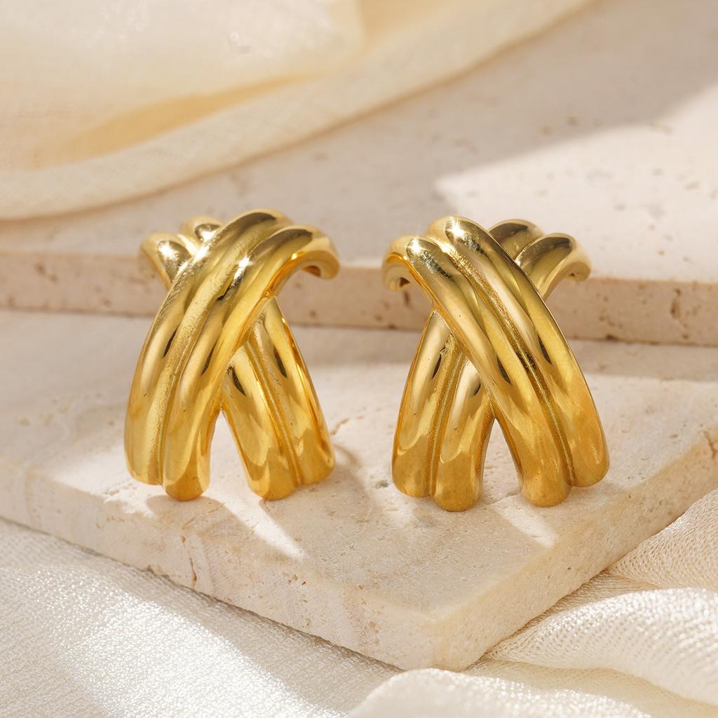 Two-color rhinestone geometric stud earrings texture earrings premium ear jewelry