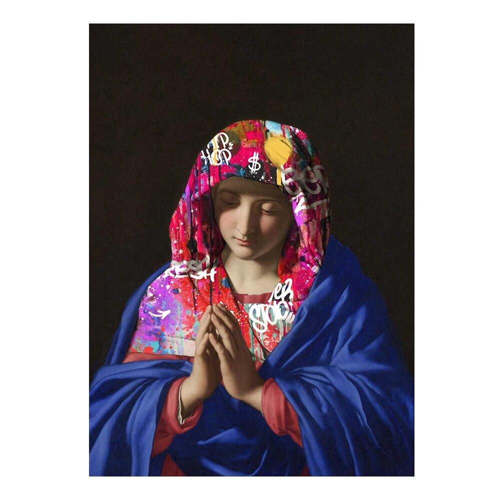 

Бэнкси Граффити Искусство Абстрактная Картина на Холсте Девы Марии Плакаты и Принты Сюрреалистическое Измененное Настенное Искусство для Галереи Декор Домашней Комнаты 21cm×30cm NoFrame