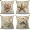 7COLORROOM Nautical Throw Pillow Covers 18 X 18 inches,Vintage Map Background Seashell Starfish Cushion Cases Beach Sea Style Design Home 4Pack