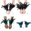 Bridal Wrist Cuffswith Feather Bride Feathered Flower Elaborate Long Bachelorette Party Dark Lacework Bride Gloves