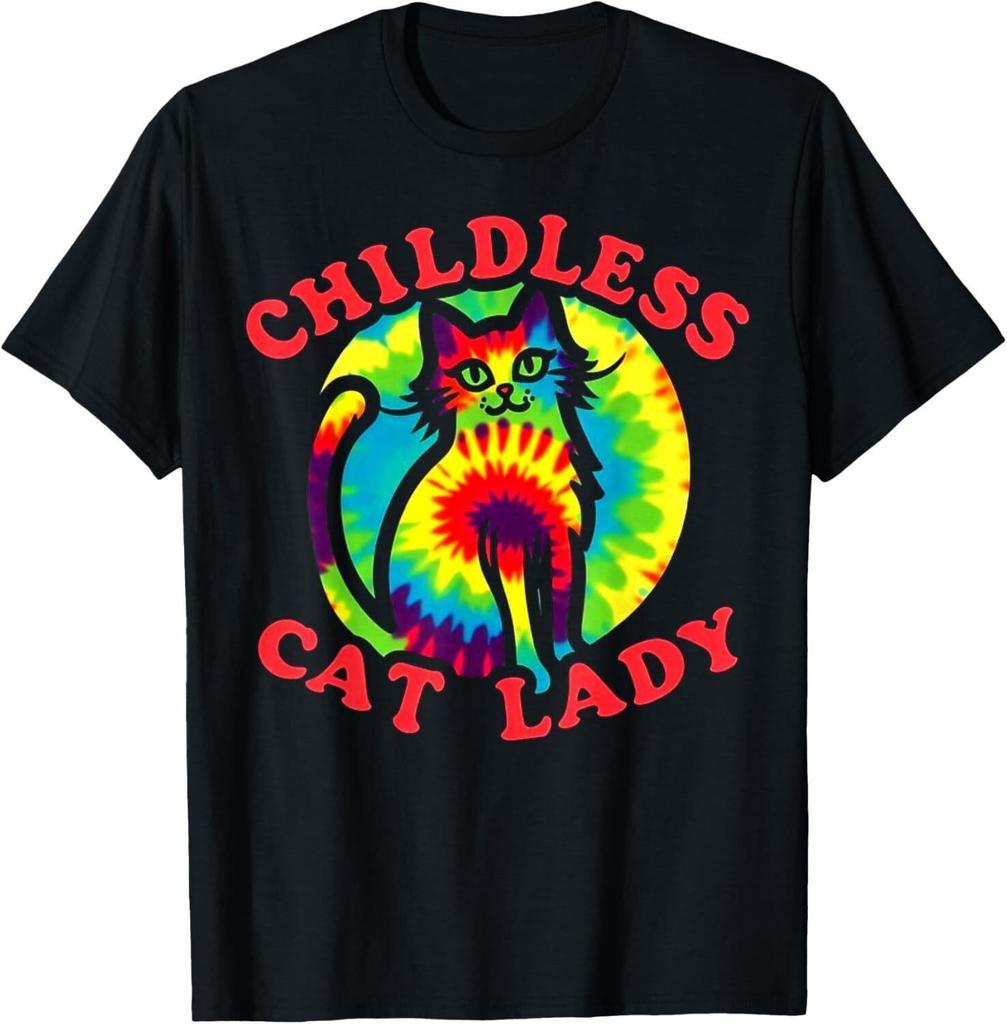 Childless Cat Lady Tie Dye Ladies Voting Kamala Harris 2024 T-Shirt