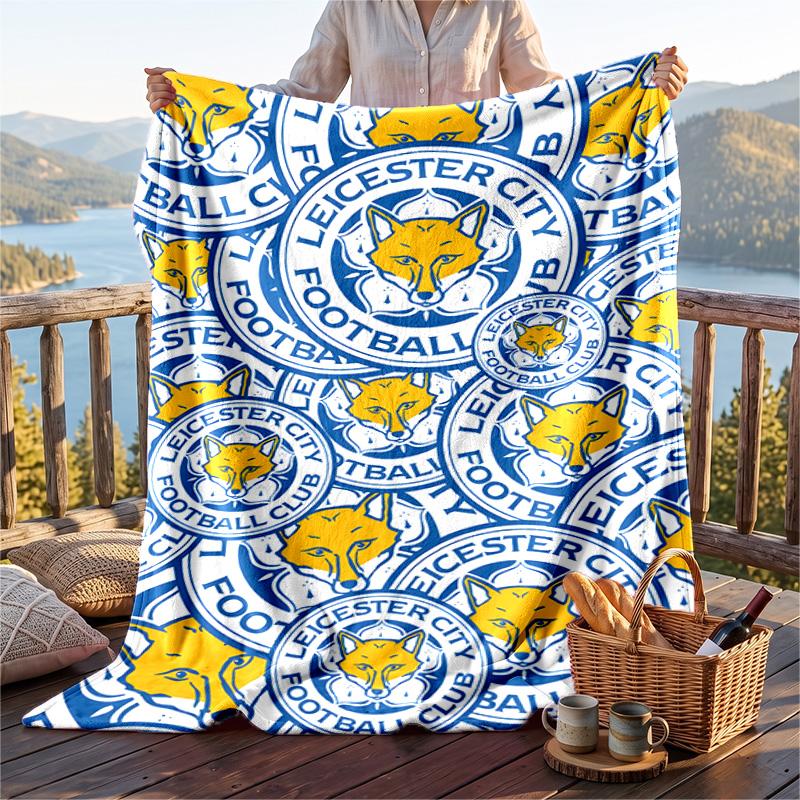 Warm Flannel Blanket Leicester City Pattern, Lightweight Comfortable Throw Blanket for Bed Sofa Use