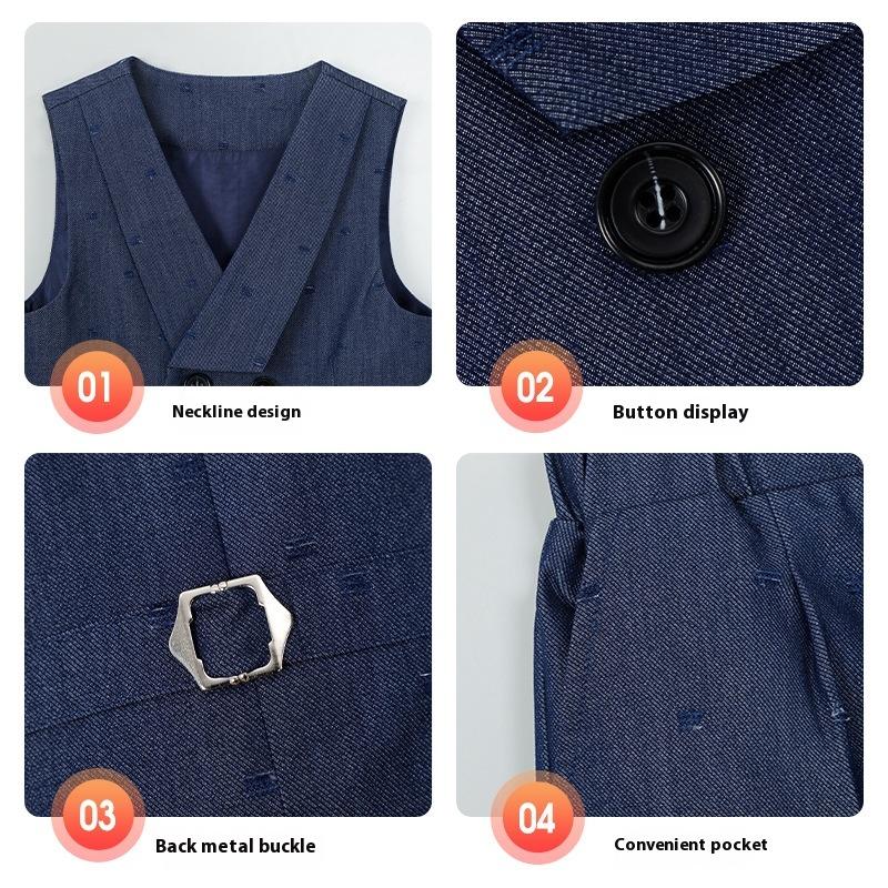 Trendy 2026 Boys Suit Set Blue Elegance Flower Child Birthday Vest Overalls Outfits Kids Host Piano Performances Special Costume