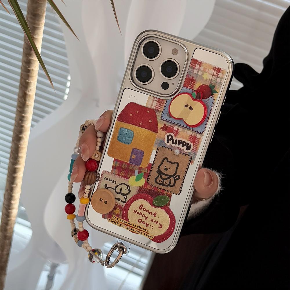 3D Red Apple Cartoon Case for IPhone 16, 17 Pro Max, Mirror Finish, Chain Decoration Phone Case