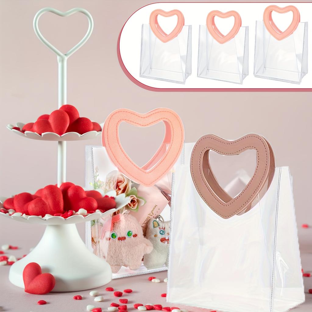Transparent PVC Gift Bags with Heart-Shaped Handles | Reusable Striped Plastic Tote for Bridal Parties, Anniversaries, Couple Gifts