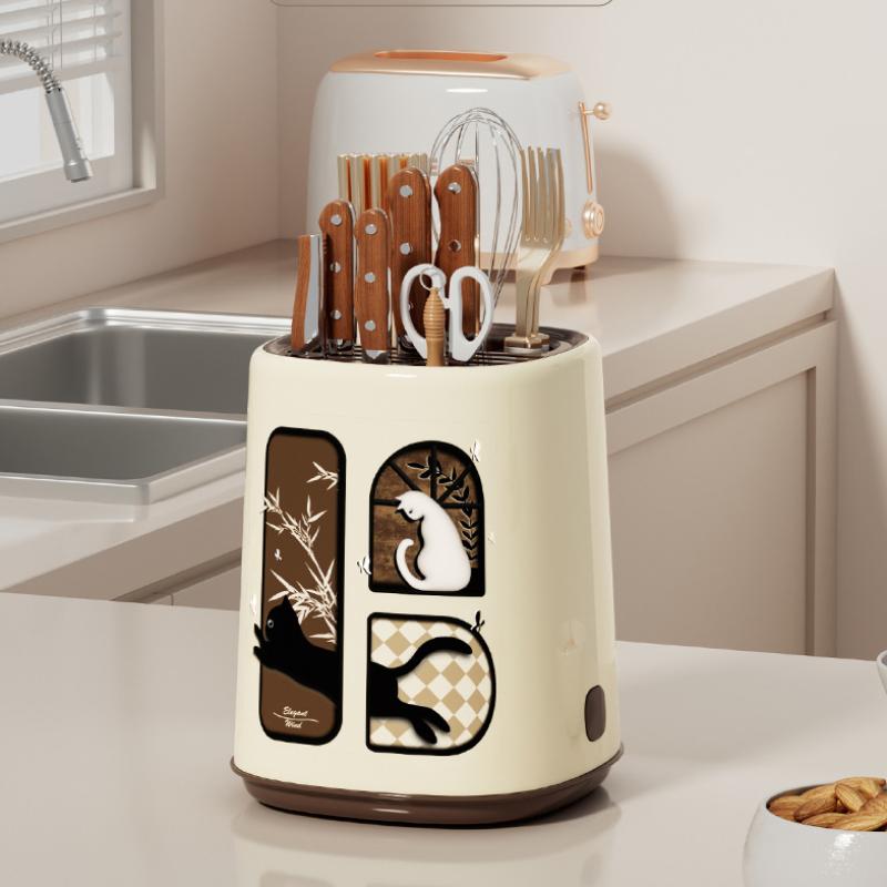 Knife Holder Multifunctional Kitchen Counter Storage Retro Plastic Chopstick Organizer Space Saving Home Use