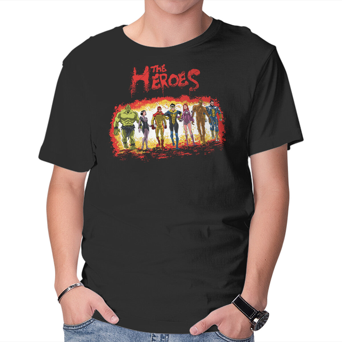 Unisex Crew Neck T-Shirt The Heroes Graphic Short Sleeve Casual Tee XS