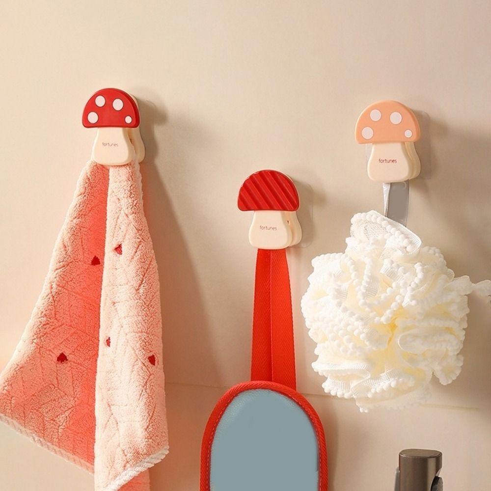 3 Pieces Plastic Mushroom Shape Hook Non Perforated Self Adhesive Home Storage Clips Decorative Towel Rack Kitchen