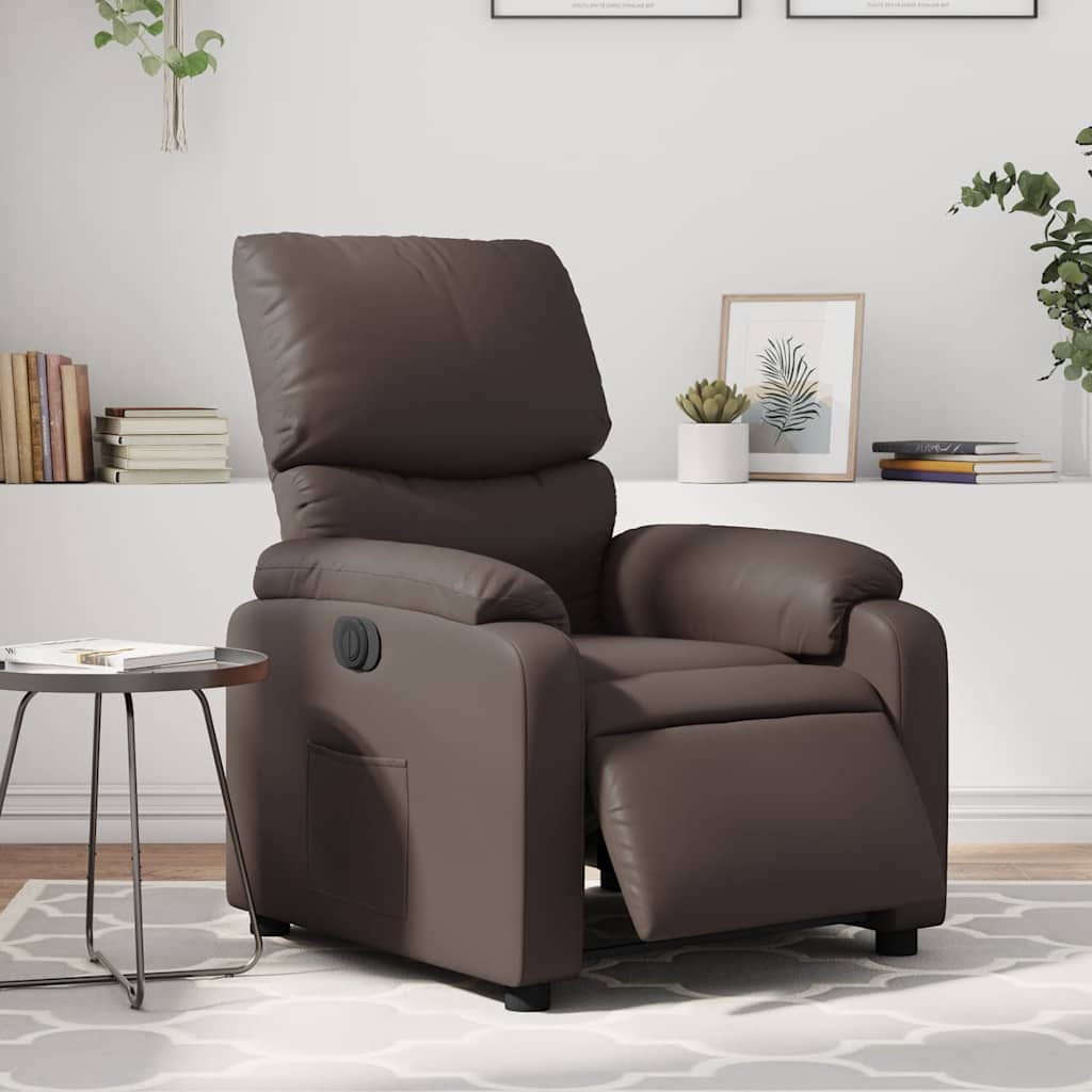 Electric Recliner Chair Brown Faux Leather