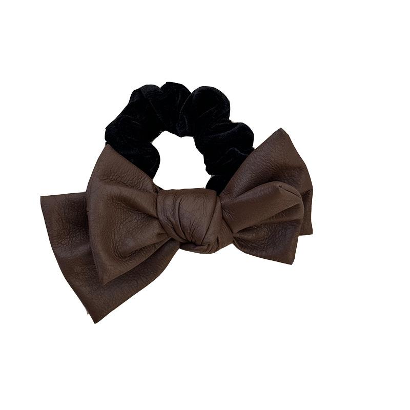 Double-layer Bow Hair Tie, High-end Style, Large Intestine Hair Band, Leather Cover, Leather Band, Women's Bun Hair Accessory