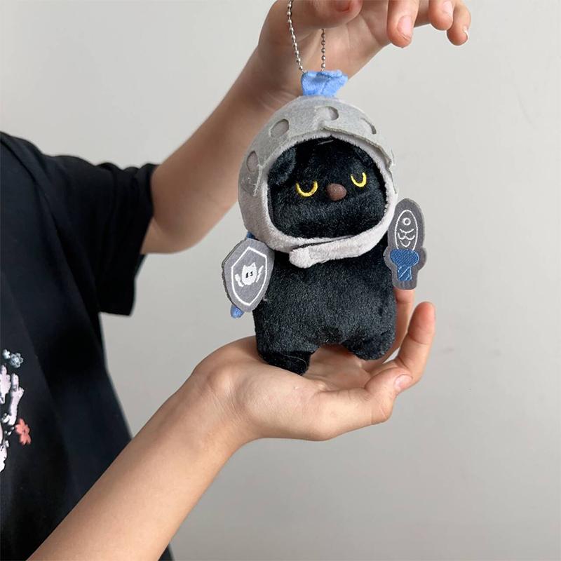 Sword And Shield Knight Cat Keychain Ring Cute Plush Toy Doll Key Ring On Bag Car Key Pendant Couple Gift