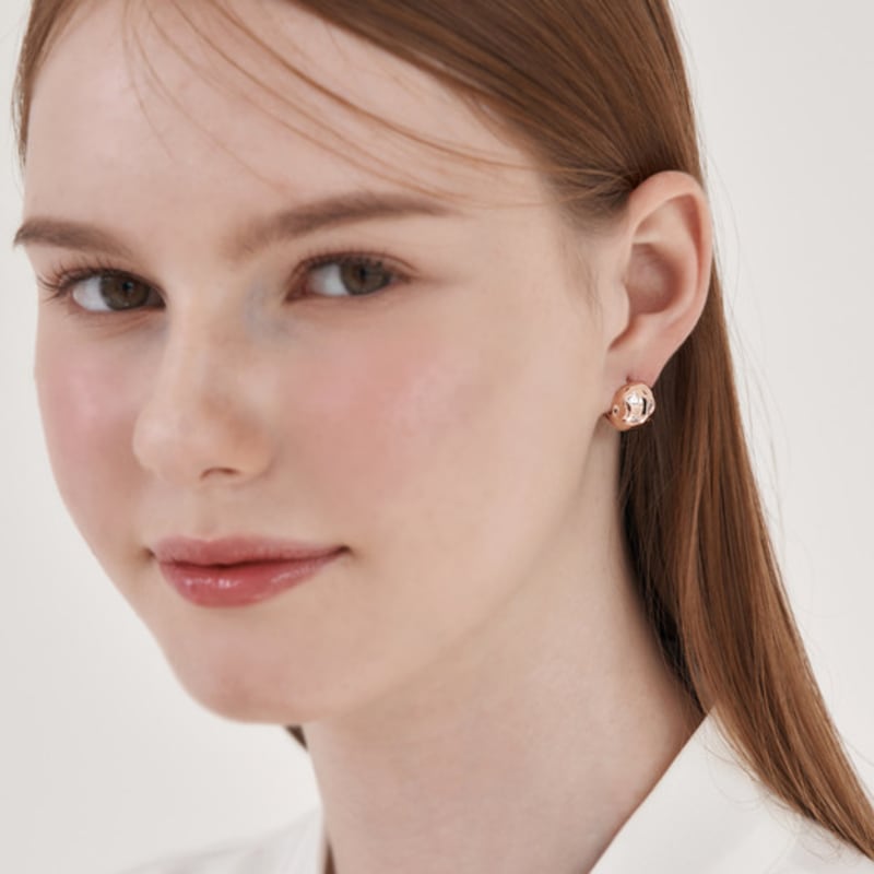 CRANNE 14K GF Carved Stone Ball One-Touch Bold Earrings C24EGF208