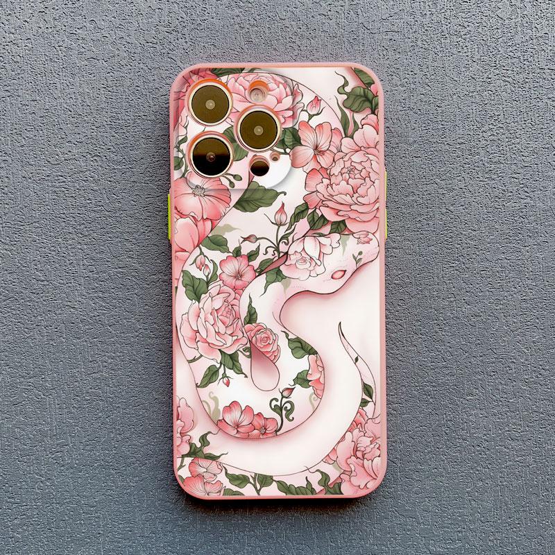 Snake Flower Snake Painting Phone Case for iPhone 11 12 13 Mini Pro Max 16 15 14 Pro Max XS X XR 15 8 7 Plus SE Shockproof Cover