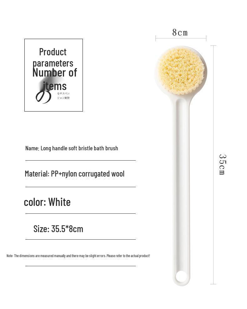 Soft Bristle Long Handle Bath Brush & Back Scrubber with Sponge Bath Ball