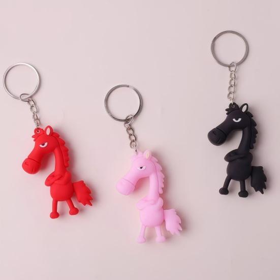 Keychain Pendant 3D Cartoon Horse Design Key Chain with Metal Ring Multifunctional Keychain Gift Accessory